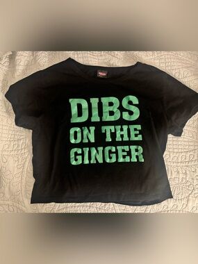 Black Crop Top with Green 'DIBS ON THE GINGER' Print